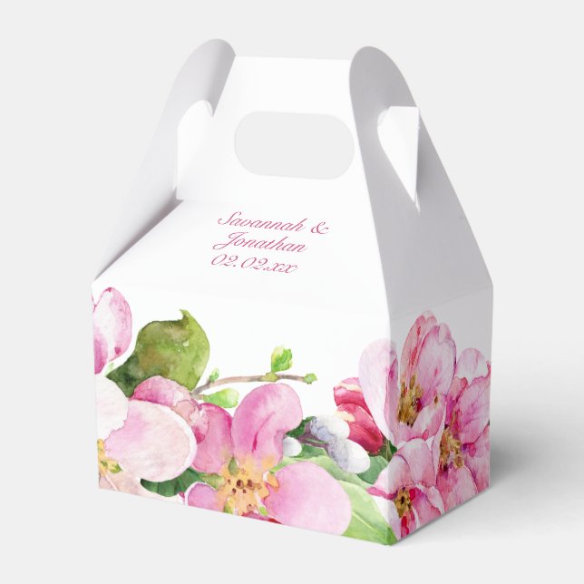 Pink and White Apple Blossoms Favor Boxes (Front Side)