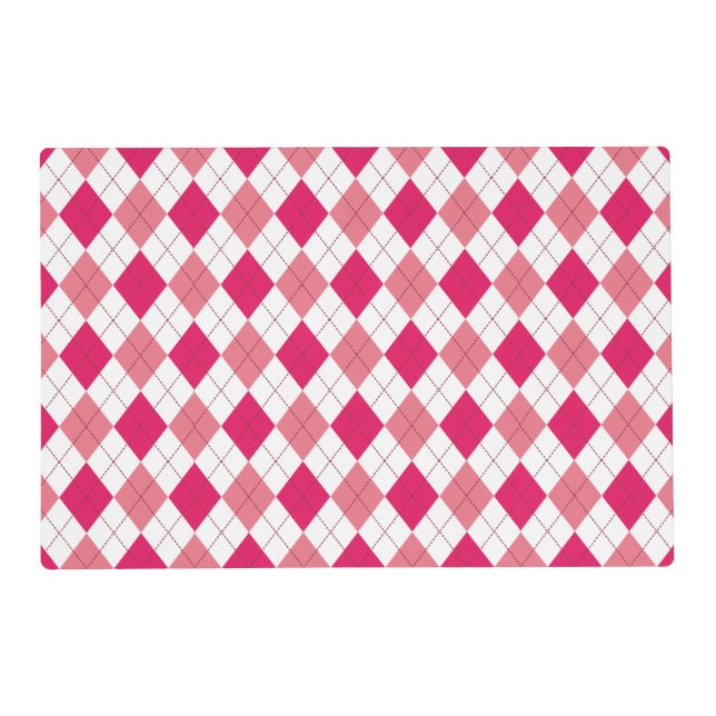 Pink and White Argyle Laminated Paper Placemat (Front)