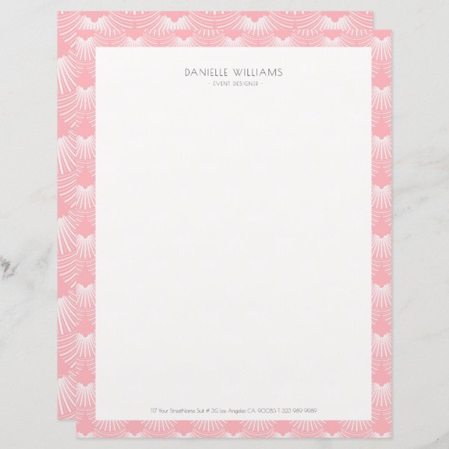 Pink and white Art Deco pattern Letterhead (Front/Back)