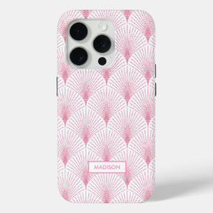 Pink and white art deco pattern monogram iPhone 15 pro case