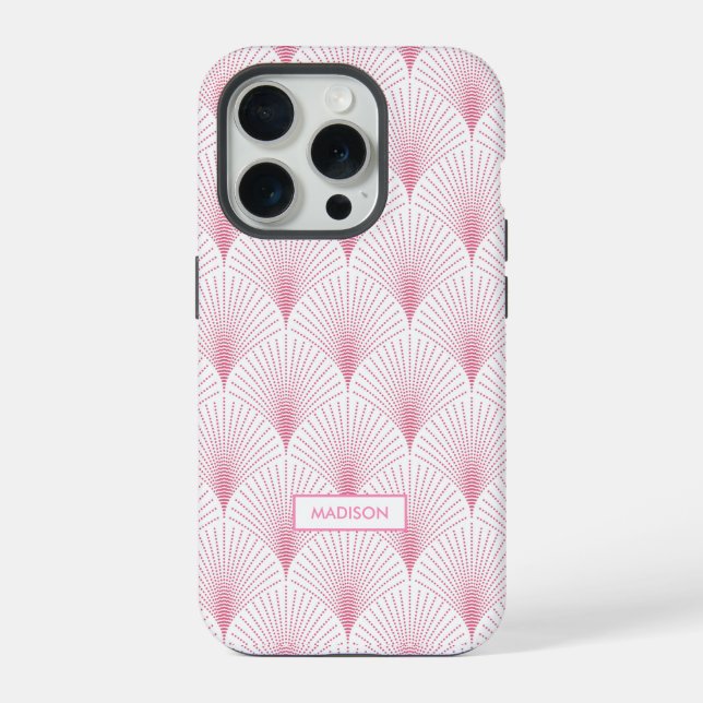 Pink and white art deco pattern monogram iphone case (Back)