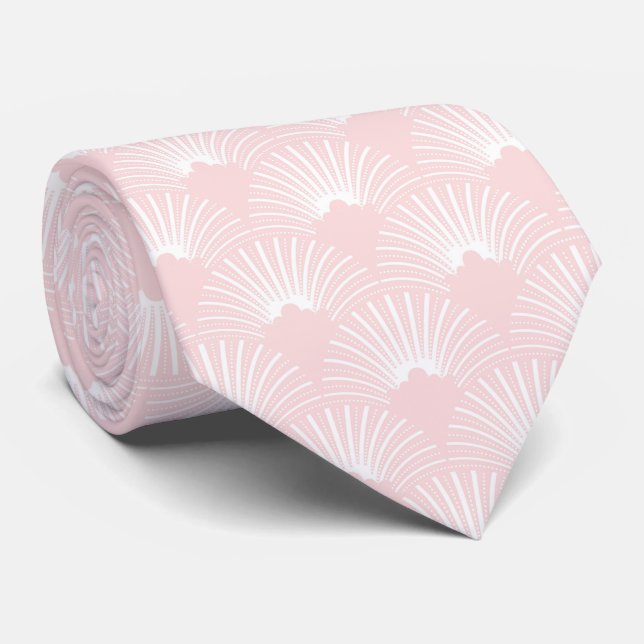 Pink and white Art Deco pattern Neck Tie (Rolled)