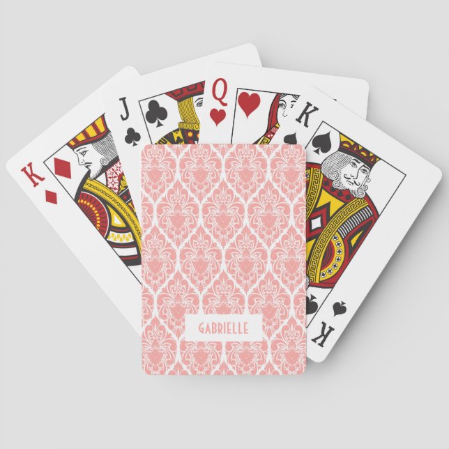 Pink and white Art Deco pattern Poker Cards (Back)