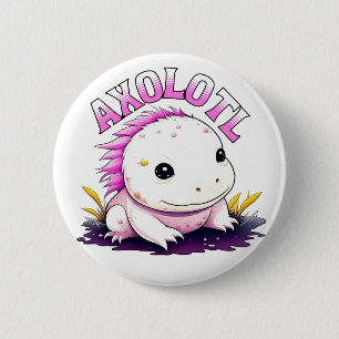 Pink and White Axolotl Personalized Button