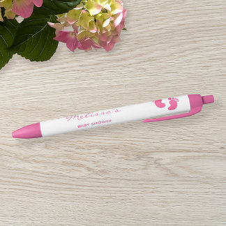 Pink And White Baby Feet Custom Baby Shower Favor Black Ink Pen