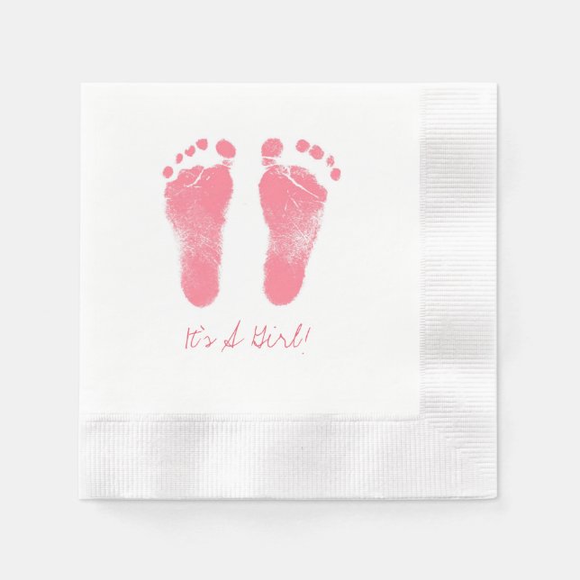 Pink and White Baby Footprints Paper Napkins (Front)