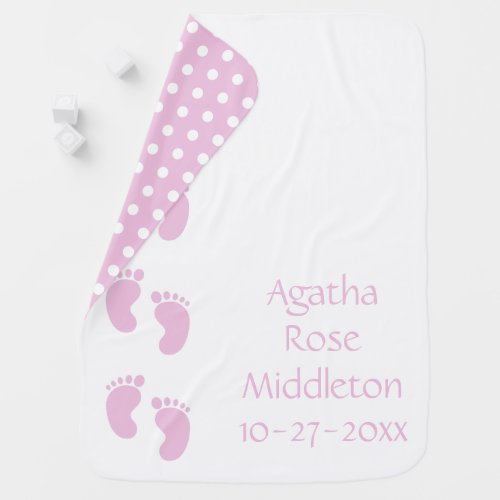 Pink and White Baby Footprints Personalized Baby Blanket