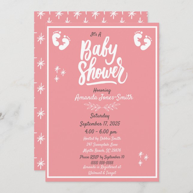 Pink and White Baby Shower Invitation (Front/Back)