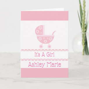 Pink And White Baby Stroller Birth Announcement