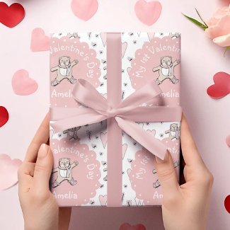 Pink and White Babys 1st Valentines Day Teddy Bear