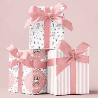 Pink and White Babys 1st Valentines Day Teddy Bear