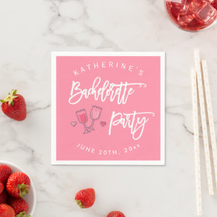 Pink And White Bachelorette Party Cocktail Napkins