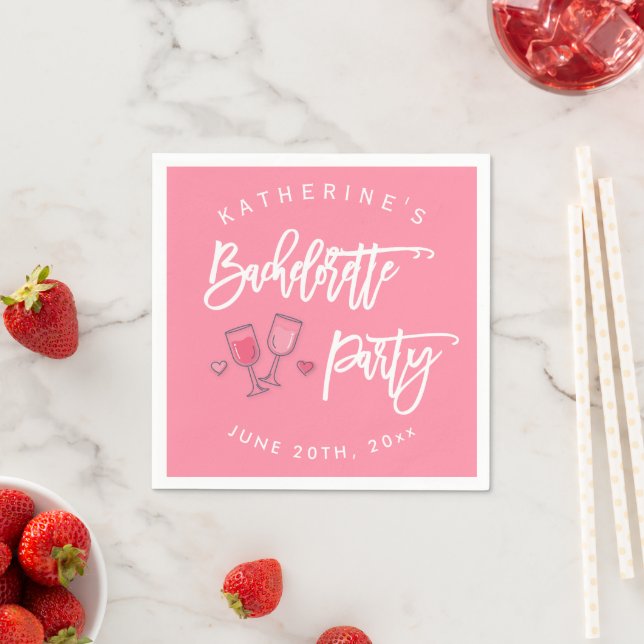 Pink And White Bachelorette Party Cocktail Napkins (Insitu)