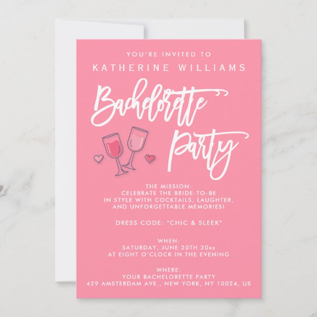 Pink And White Bachelorette Party Invitations (Front)