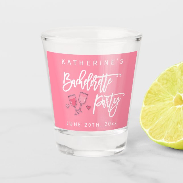 Pink And White Bachelorette Party Shot Glass (Front)