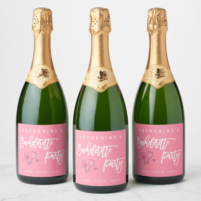 Pink And White Bachelorette Party Sparkling Wine Label (Bottles)