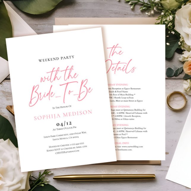 Pink and White Bachelorette Weekend Party  Invitation (Creator Uploaded)