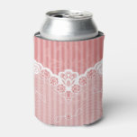 Pink and white background with black lace can cooler