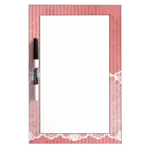 Pink and white background with black lace dry erase board