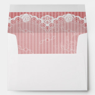 Pink and white background with black lace envelope