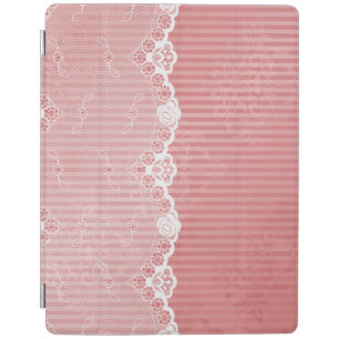 Pink and white background with black lace iPad smart cover