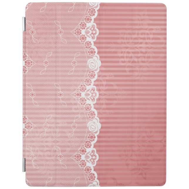 Pink and white background with black lace iPad smart cover (Front)