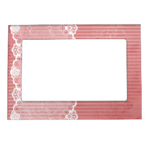 Pink and white background with black lace magnetic photo frame