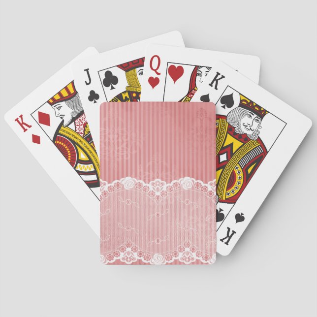 Pink and white background with black lace poker cards (Back)