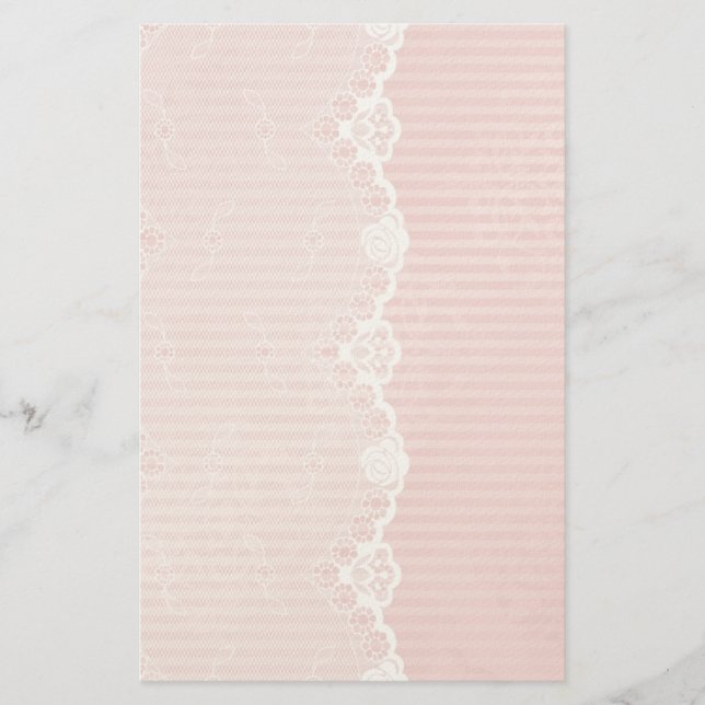 Pink and white background with black lace stationery (Front)