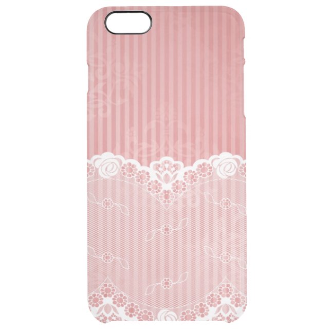 Pink and white background with black lace uncommon iPhone case (Back)