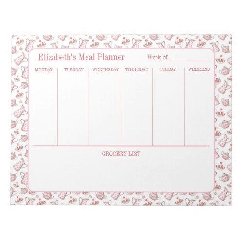 Pink and White Bakery Personalized Menu Planner Notepad