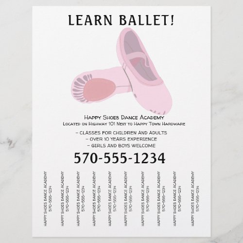Pink and White Ballet Dance Tear Off Strips Flyer