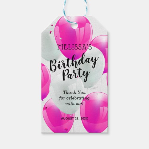 Pink and White Balloons Birthday Party Thank You Gift Tags