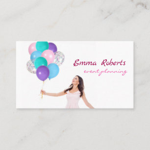 Pink and White Balloons Modern Business card