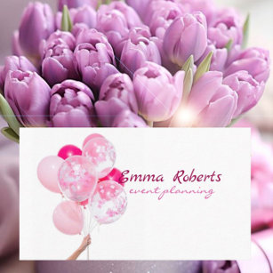Pink and White Balloons Modern Business card