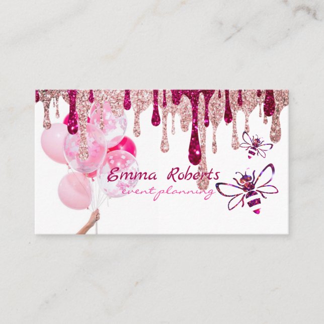 Pink and White Balloons Modern Business card (Front)
