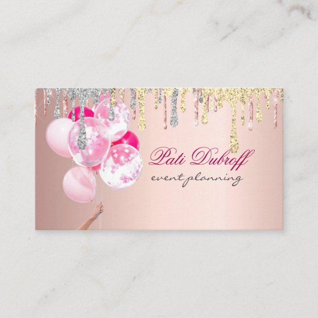 Pink and White Balloons Modern Business card (Front)