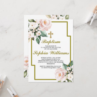 Pink and White Baptism İnvitation Invitation