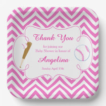 Pink and White Baseball Baby Shower Napkins Paper Plates