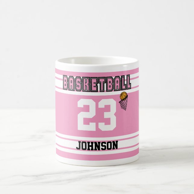 Pink and White Basketball Jersey Coffee Mug (Center)