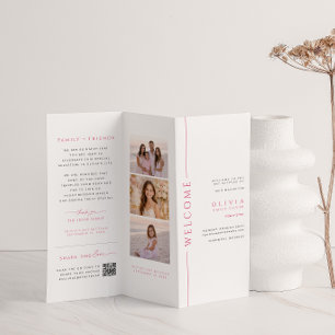 Pink and White Bat Mitzvah Trifold Program