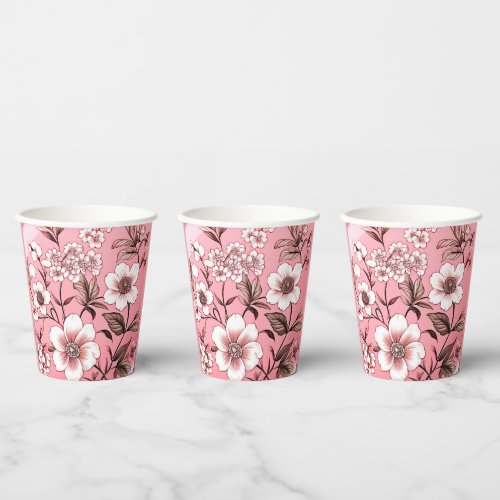 Pink and White Beautiful Floral Paper Cups