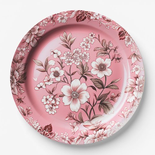 Pink and White Beautiful Floral Paper Plates