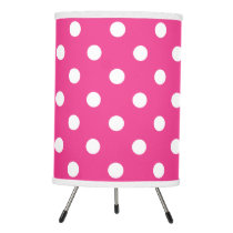 Pink and white big polkadotted pattern tripod lamp