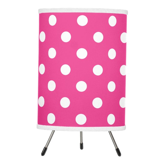Pink and white big polkadotted pattern tripod lamp (Front)