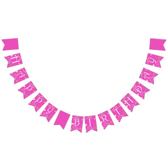 Pink and White Birthday Party Bunting Flags (All)