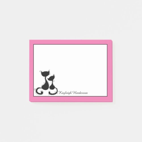 Pink and White Black Cats Silhouette Personalized Post_it Notes