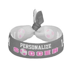 Pink and White / Black ⚽ Soccer Ball - Customize Elastic Hair Tie