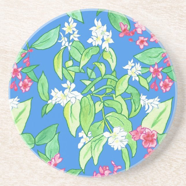 Pink and White Blossoms Sandstone Coaster (Front)