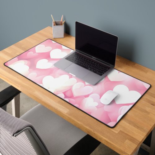 Pink And White Bokeh Hearts Desk Mat